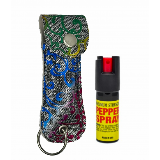 Silver Flower Cheetah 1/2 oz Keychain Pepper Spray (200/24X14X18/28, 100/24X14X9/14)