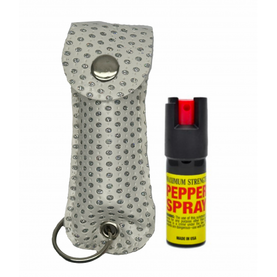 White Bling Cheetah 1/2 oz Keychain Pepper Spray (200/24X14X18/28, 100/24X14X9/14)