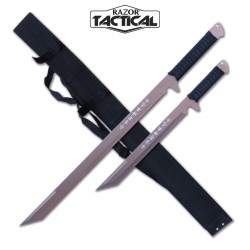 Silver 28" & 18" Machete Set with Sheath  (20/10/31*14*10/43){12/6/31*7*11/30} Silver 28" & 18" Machete Set with Sheath  (20/10/31*14*10/43){12/6/31*7*11/30}