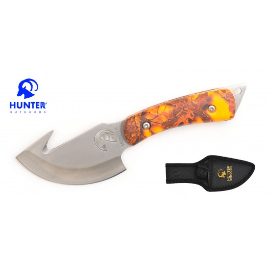 GUT HOOK HUNTING  KNIFE 7.25'' W/ SHEATH, ORANGE CAMO  (60/12/15*10*21/27)