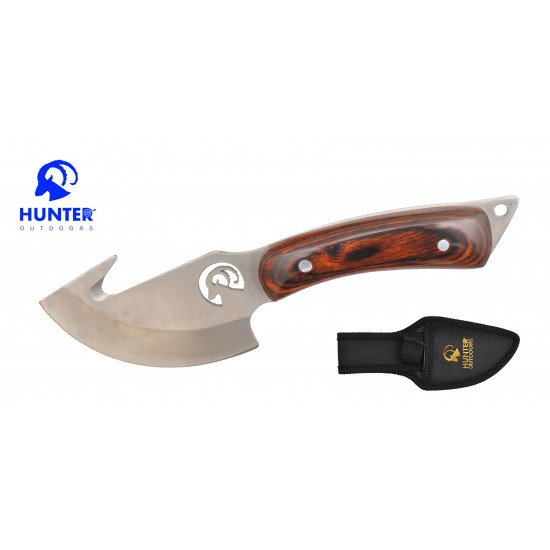 GUT HOOK HUNTING  KNIFE 7.25'' W/ SHEATH, WOOD HANDLE