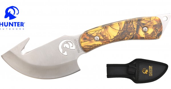  CUTCO Model 5717 Orange STRAIGHT EDGE Gut Hook Hunting Knife  .High Carbon, Stainless 4 3/8 SE Blade5 7/8 Durable  Kraton handle..Leather sheath and lanyard included. : Sports &  Outdoors