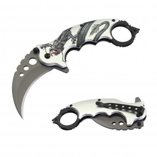 7" Overall Spring Assisted Karambit Knife Gray (60/12/17*11*7/22)