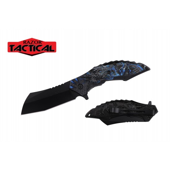 ** Discontinued ** Spring Assist Knife, 4.5" Closed Blue Dragon (120/12/12*8*17/32)