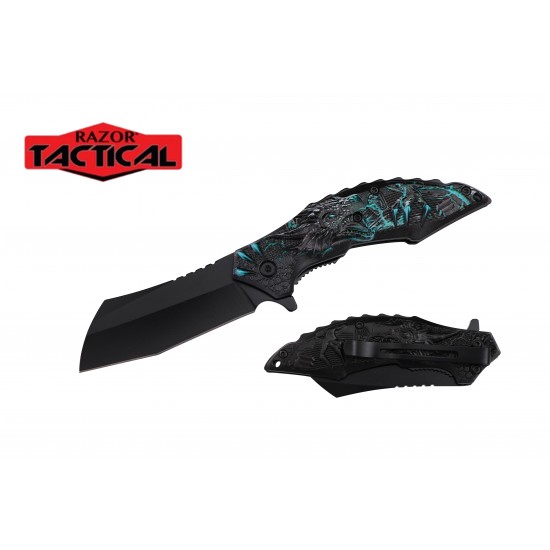 ** Discontinued ** Spring Assist Knife, 4.75" Closed Green Dragon (120/12/12*8*17/32)