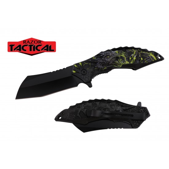 ** Discontinued ** Spring Assist Knife, 4.75" Closed Yellow Dragon (120/12/12*8*17/32)