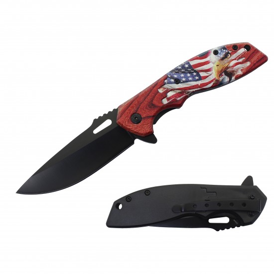 Flag Assisted Knife w/ABS Handle 8.25" overall. (120/12/11*8*17/37)