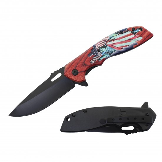 Flag Assisted Knife w/ABS Handle 8.25" overall. (120/12/11*8*17/37)