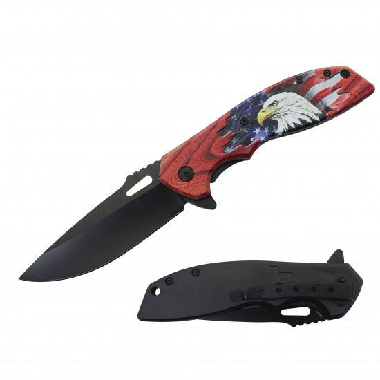 Flag Assisted Knife w/ABS Handle 8.25" overall. (120/12/11*8*17/37)