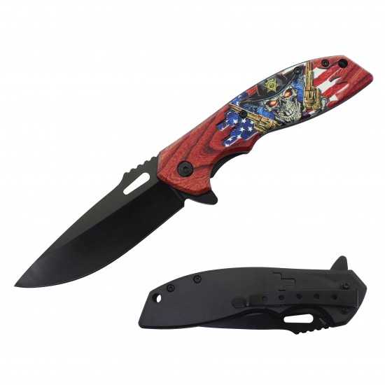 Skull Assisted Knife w/ABS Handle 8.25" overall. (120/12/11*8*17/37)