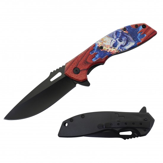 Skull Assisted Knife w/ABS Handle 8.25" overall. (120/12/11*8*17/37)