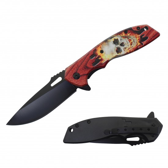 Skull Assisted Knife w/ABS Handle 8.25" overall. (120/12/11*8*17/37)