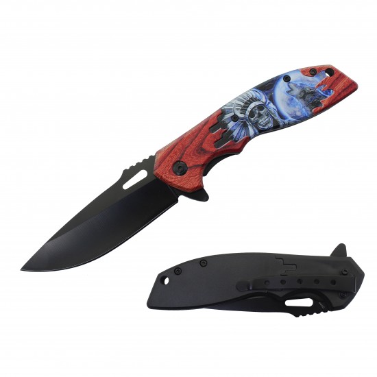 Skull Assisted Knife w/ABS Handle 8.25" overall. (120/12/11*8*17/37)