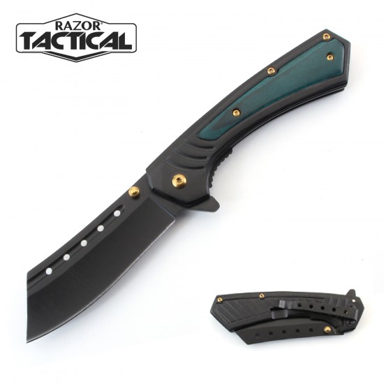 Spring Assist knife W/ Green Inlay Metal Handle 440 s.s Blade  (60/12/12*7*11/25)