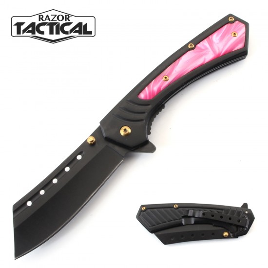 Spring Assist knife W/ Pink Inlay Metal Handle 440 s.s Blade  (60/12/12*7*11/25)