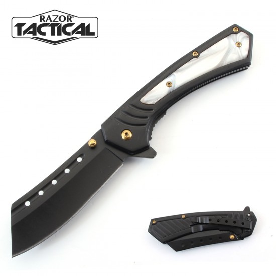 Spring Assist knife W/ Pearl Inlay Metal Handle 440 s.s Blade  (60/12/12*7*11/25)