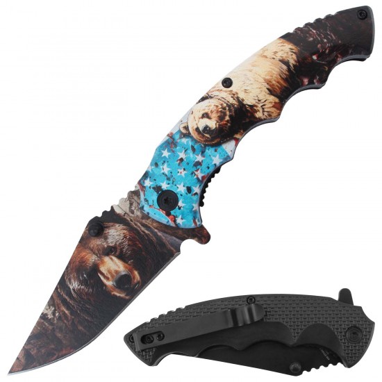 Assisted Knife 3D Print Bear Plastic Handle 4.5" closed.(100/10/12*12*12/31) 