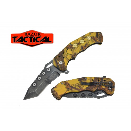 ** Discontinued ** Spring Assisted Yellow Camo Knife w/ABS Handle, 4.5" closed (120/12/13*10*17/40)