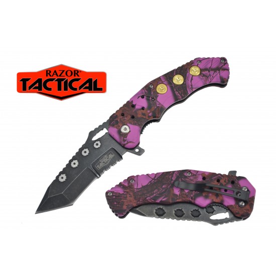 ** Discontinued ** Spring Assisted Pink Camo Knife w/ABS Handle, 4.5" closed (120/12/13*10*17/40)