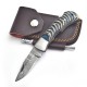 Pocket Knife, Handmade Damascus Blade, Micarta Blue Handle, 6.5" Overall, Sharpener & Leather Sheath