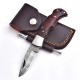 Pocket Knife, Handmade Damascus Blade, Micarta Green Handle, 6.5" Overall, Sharpener & Leather Sheath