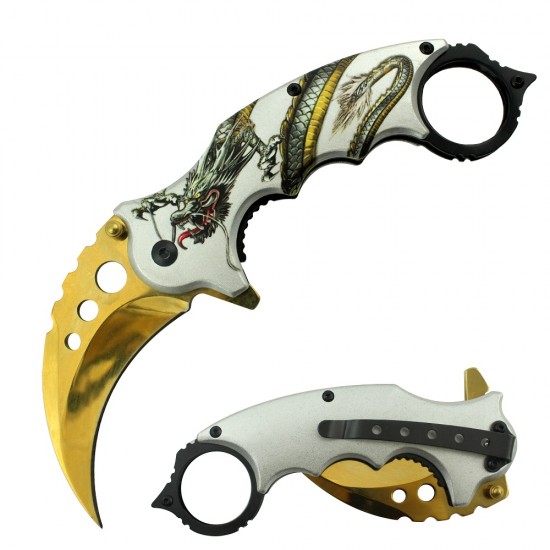 7" Overall Spring Assisted Karambit Knife Gold (60/12/17*11*7/22)