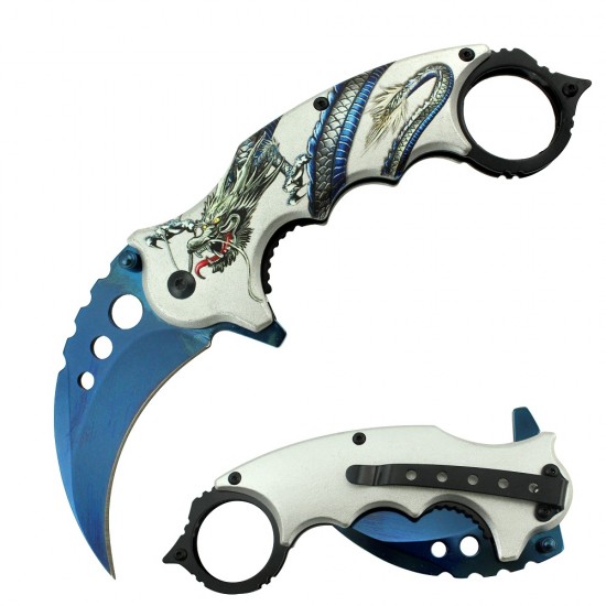 7" Overall Spring Assisted Karambit Knife Blue (60/12/17*11*7/22)