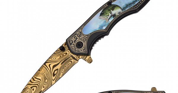 Spring Assist Knife, Gold Titanium Blade with Pattern 4.5 Closed.