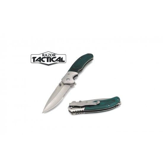 Spring Assist Knife Green Wood Handle 8.25" Overall (120/12/13*10*17/49)