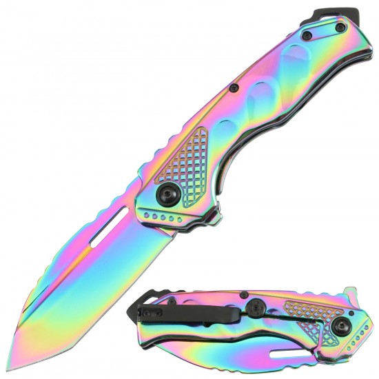 Assisted Knife Rainbow Titanium Handle, 4.75" closed. (60/12/13*7*11/29)