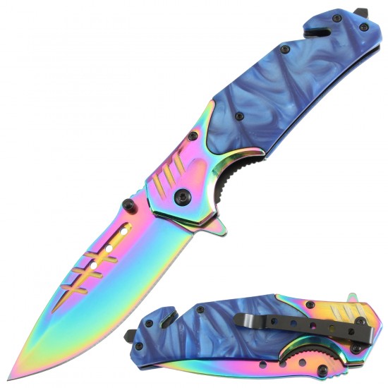 Assisted Knife Blue Acrylic Handle, Titanium Blade (60/12/9*6*16/26)