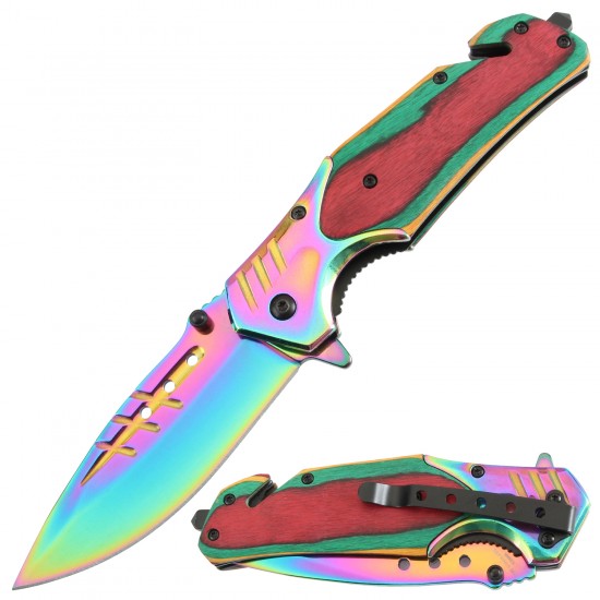 Assisted Knife Colorful Pakkawood Handle, Titanium Blade (60/12/9*6*16/26)