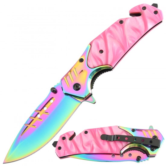 Assisted Knife Pink Acrylic Handle, Titanium Blade (60/12/9*6*16/26)