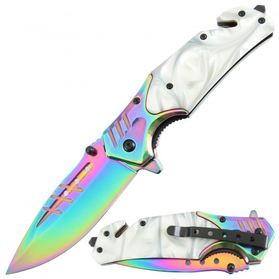 Assisted Knife White Acrylic Handle, Titanium Blade (60/12/9*6*16/26)