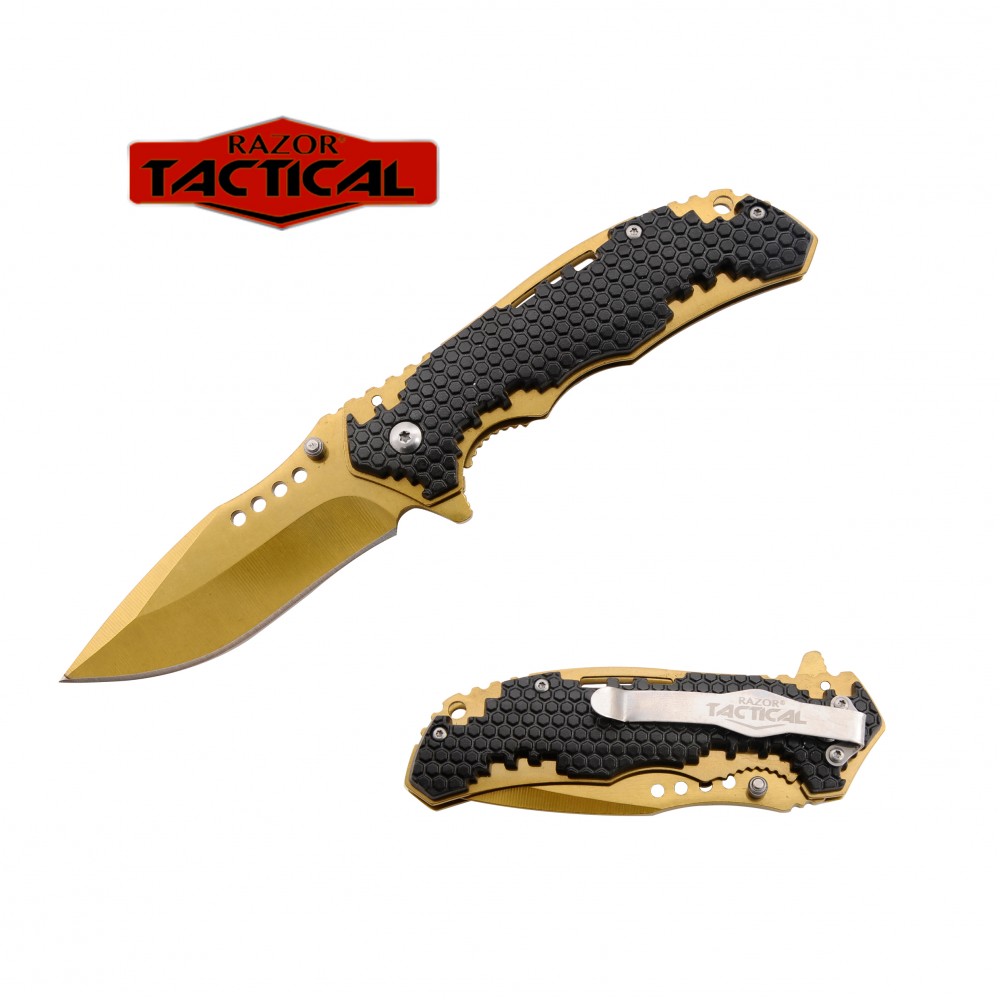 HONEY COMB WITH GOLD BLADE Spring Assisted Knife w/ABS Handle