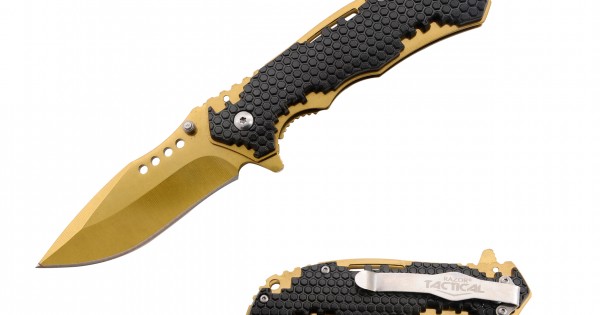 HONEY COMB WITH GOLD BLADE Spring Assisted Knife w/ABS Handle