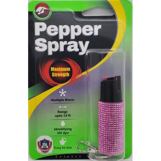 Cheetah Pink Rhinestones 1/2 oz Keychain Pepper Spray (200/24X14X18/30, 100/24X14X9/15)