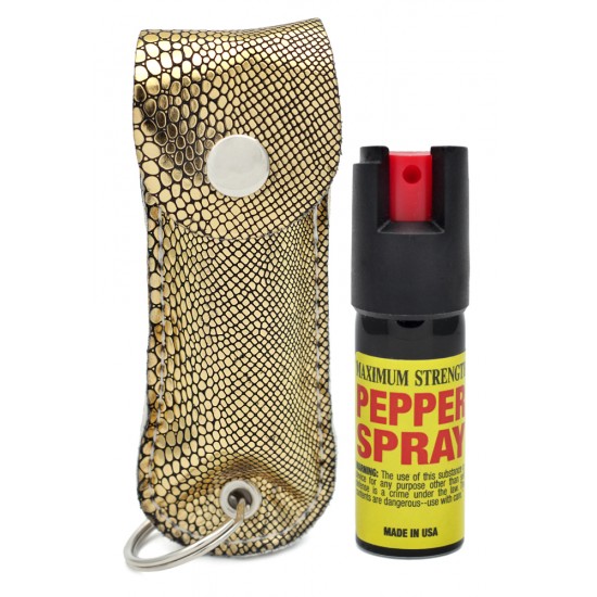 Gold Snake Skin Cheetah 1/2 oz Keychain Pepper Spray (200/24X14X18/28)