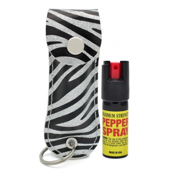 Silver Zebra Cheetah 1/2 oz Keychain Pepper Spray (200/24X14X18/28, 100/24X14X9/14)