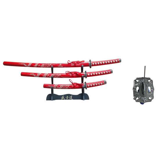  Red 3 Pcs Samurai Sword Set, 40" Overall (6CS/42*13*12/38)