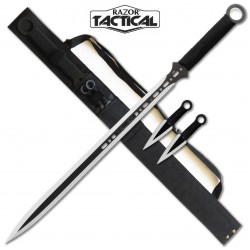 Black 28" Machete & 2 Throwing Knives w/Sheath (24/12/30*13*11/35)
