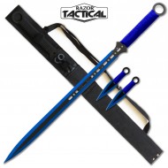 Blue 28" Machete & 2 Throwing Knives w/Sheath (24/12/30*13*11/35)