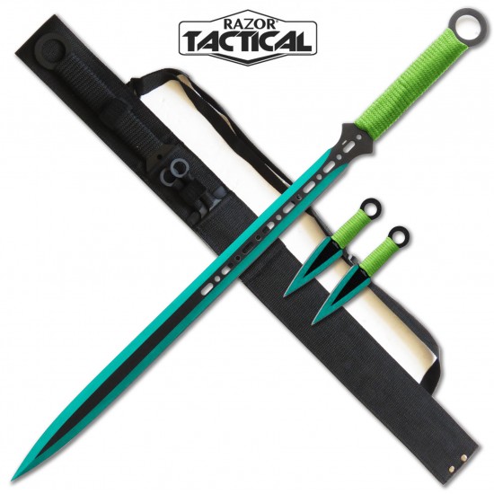 28 GREEN NINJA SWORD Full Tang Machete Tactical Blade Katana Throwing  Knife NEW