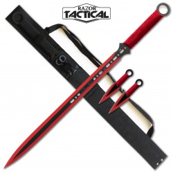 Red 28" Machete & 2 Throwing Knives w/Sheath (24/12/30*13*11/35) Red 28" Machete & 2 Throwing Knives w/Sheath (24/12/30*13*11/35)