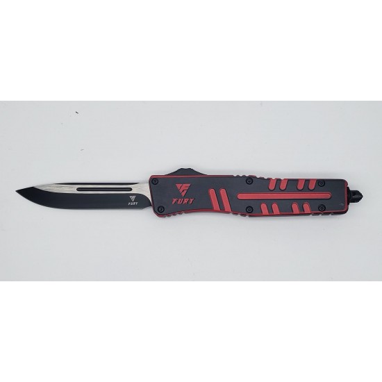 FURY Special OTF Knife. Black & Red Handle, Drop Point Blade (60/1/16*15*11/36)