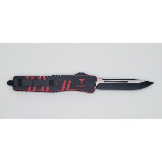 FURY Special OTF Knife. Black & Red Handle, Drop Point Blade (60/1/16*15*11/36)
