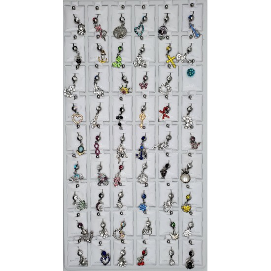 Silver Muti Design Belly Rings 54 pcs/card (50/1/22*16*18/33) JW-507