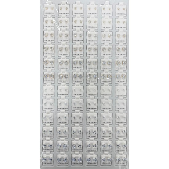 Half/Half Clear Square Cubic Zirconia Earrings  72 Pcs  (50/cs)