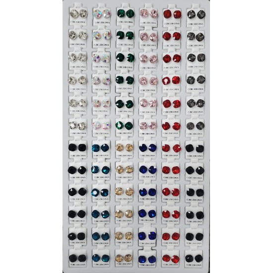 Silver Flat Square Multicolor Earrings 72 Pcs / Card (50/cs)