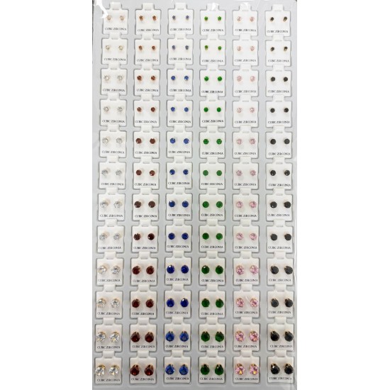 Cubic Zircona Earrings Gold Round Multicolor 72 Pcs / Card (50/1/20*16*16/25) (JW-511)